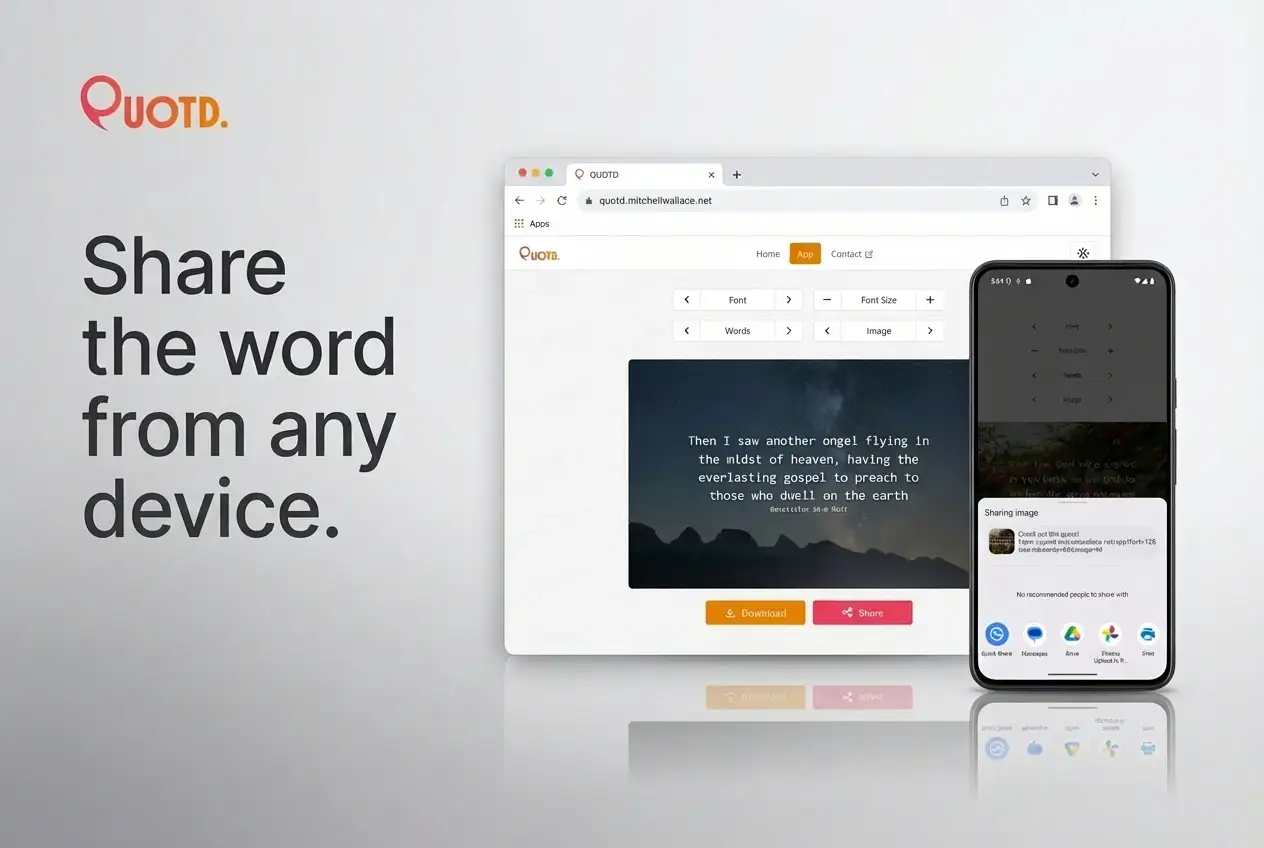 Quotd app mockup with text 'Share the word from any device.'